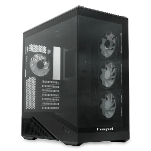 Корпус без блока питания/ Case HSPD F711, Panoramic Full Tower, Black, TG, 0.7 SPCC, 4x120mm ARGB (FN027) ATX, mATX, mITX 190/420/280mm 2x2.5", 2x3.5", 7xPCI 1xUSB-A 3.0, 1xUSB-C 445x235x475mm фото 3