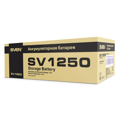Батарея SVEN SV 1250 (12V 5Ah), напряжение 12В, емкость 5А*ч, макс. ток разряда 80А, макс. ток заряда 1.5А, свинцово-кислотная типа AGM, тип клемм F1/ Battery SVEN SV 1250 (12V 5Ah), 12V voltage, 5A*h capacity, max. discharging rate of 80A, max. charging фото 5
