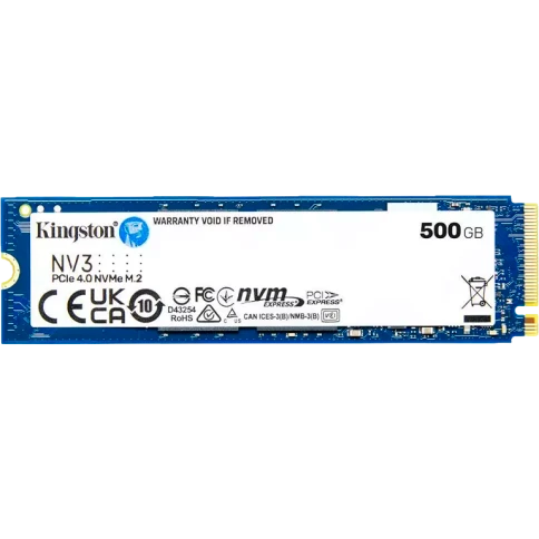 Твердотельный накопитель/ Kingston SSD NV3, 500GB, M.2(22x80mm), NVMe, PCIe 4.0 x4, 3D TLC, R/W 5000/3000MB/s, TBW 160, DWPD 0.2 (60 мес) фото 1