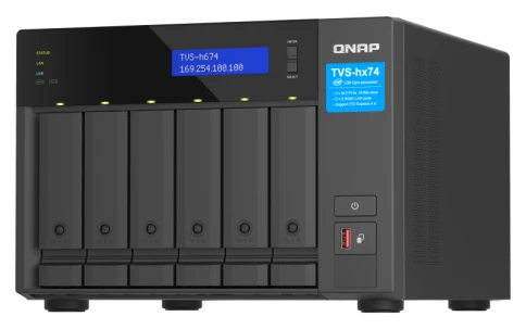 Сетевое хранилище без дисков/ ENTERPRISE QNAP TVS-h674-i5-32G QTS hero NAS, 6 x 3.5 "/ 2.5", 2 x M.2 NVMe, Intel Core i5-12400 6-core /12-thread up to 4.4 GHz, 32 GB  DDR4 (2 x 16 GB) up to 64 GB ( 2 x 32 GB), 2x 2.5 GbE BASE-T, HDMI port фото 3