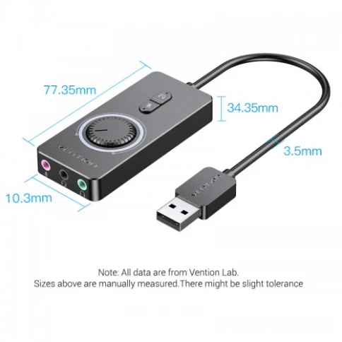 Внешняя звуковая карта Vention USB c регулятором громкости Черная фото 3