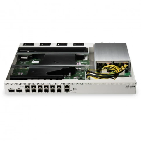 Маршрутизатор/ CCR2216-1G-12XS-2XQ Cloud Core Router with Amazon Annapurna Labs Alpine v3 AL73400 CPU (16-cores, 2GHz per core) and Marvell Prestera Aldrin2 switch-chip, 16GB RAM, 2x100G QSFP cages, 14x25G SFP28 cages, 1xGbit LAN, 2xM.2 SATA slots, Router фото 4