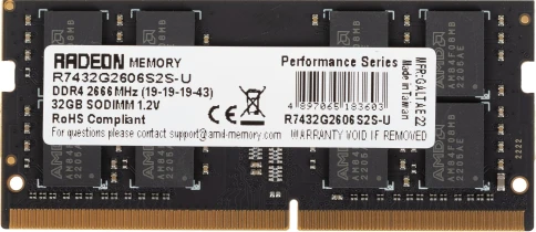 Оперативная память DDR4 32Gb 2666MHz AMD R7432G2606S2S-U Radeon R7 Performance Series RTL PC4-21300 CL19 SO-DIMM 260-pin 1.2В Ret [R7432G2606S2S-U] фото 3
