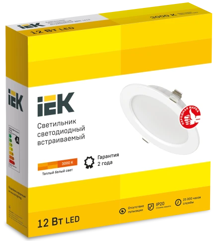 Светильник LED ДВО 1613 белый круг 12Вт 3000К IP20 IEK фото 2