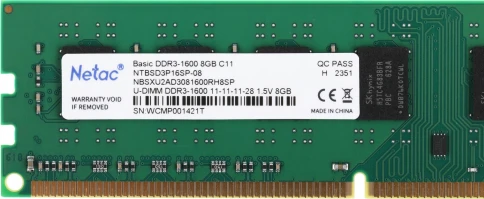 Оперативная память DDR3 8GB 1600MHz Netac NTBSD3P16SP-08 Basic RTL PC3-12800 CL11 DIMM 240-pin 1.5В dual rank Ret [NTBSD3P16SP-08] фото 3