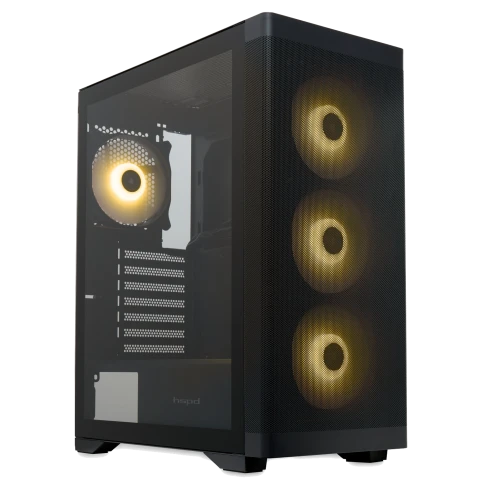 Корпус без блока питания/ Case HSPD M520, Mesh Mid Tower, Black, slide TG, 0.45 SPCC, 4x120mm ARGB (M11-120) ATX, mATX, mITX 160/330/184mm 2x2.5", -, 7xPCI 2xUSB-A 3.0, 1xUSB-A 1.0 390x200x449mm фото 1