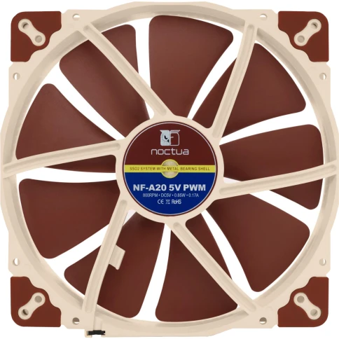 Кулер для корпуса/ Case Cooler Noctua NF-A20 5V PWM (200x200x30mm, 4-pin PWM, 86.46CFM, 18.1dBA, 800RPM, Beige/Brown) фото 3