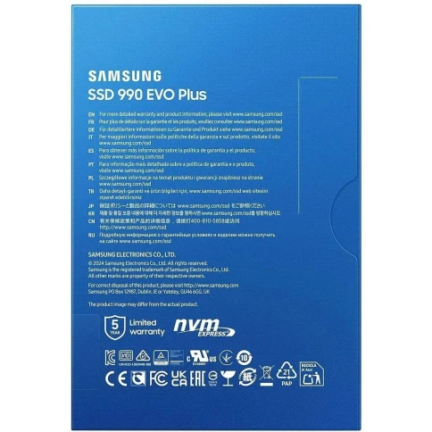 Твердотельные накопители/ Samsung SSD 990 EVO Plus, 1000GB, M.2(22x80mm), NVMe 2.0, NVMe 2.0, PCIe 4.0 x4, V-NAND TLC, R/W 7150/6300MB/s, IOPs 850 000/1 350 000, TBW 600, DWPD 0.3 (12 мес.) фото 6