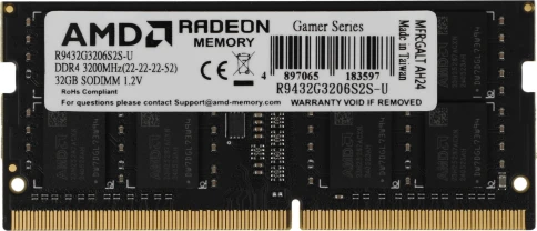 Оперативная память DDR4 32Gb 3200MHz AMD R9432G3206S2S-U R9 RTL PC4-25600 CL22 SO-DIMM 260-pin 1.2В Ret [R9432G3206S2S-U] фото 1