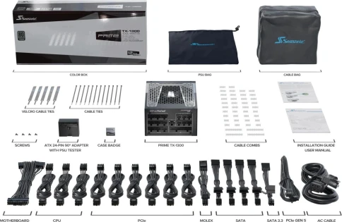 Блок питания Seasonic ATX 1300W PRIME TX-1300 Gen.5 80+ titanium (20+4pin) APFC 135mm fan 18xSATA Cab Manag RTL [TX-1300 SSR-1300TR2] фото 11