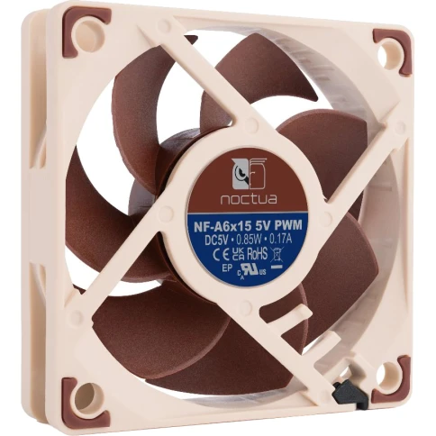 Кулер для корпуса/ Case Cooler Noctua NF-A6x15 5V PWM (60x60x15mm, 4-pin PWM, 23.4CFM, 19.8dBA, 3500RPM, Beige/Brown) фото 2