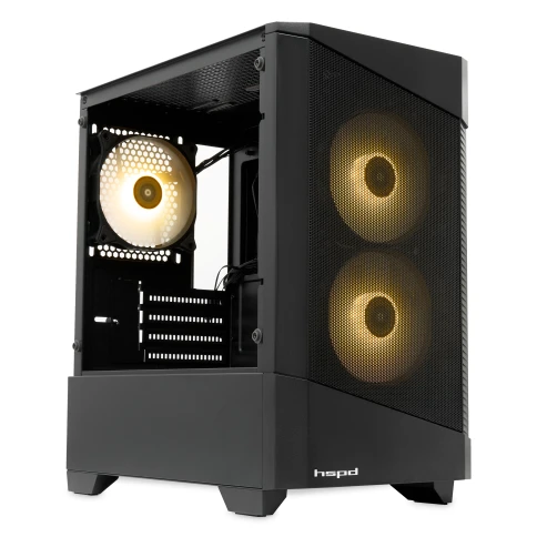 Корпус без блока питания/ Case HSPD M330, Mesh Mini-tower, Black, TG, 0.6 SPCC, 3x120mm ARGB (M11-120) mATX, mITX 175/330/160mm 2x2.5", 2x3.5", 4xPCI 1xUSB-A 3.0, 2xUSB-A1.0 365x216x405mm фото 2