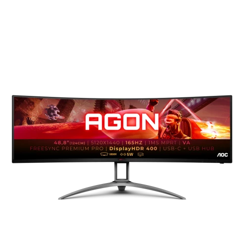 AOC AG493UCX2 49'', Curved, 5120x1440, VA, 165hz, 80M:1, 400cd, 1ms, 3xHDMI 2.0, DP 1.4, 3xUSB 3.2, Type-C 65W, Speakers, H. adj 100mm, 3Y, Black фото 5