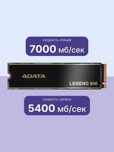 Твердотельный накопитель/ ADATA SSD LEGEND 900, 2048GB, M.2(22x80mm), NVMe 1.4, PCIe 4.0 x4, 3D NAND, R/W 7000/5400MB/s, IOPs н.д./н.д., TBW 1200, DWPD 0.06, with Heat Sink (5 лет) фото 3