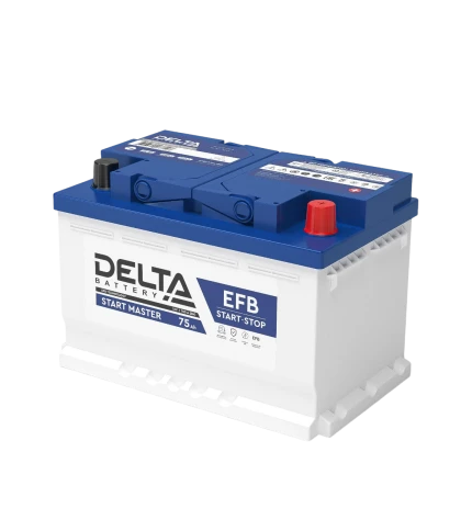 Аккумуляторная батарея для автомобилей/ DELTA серия  START MASTER, DELTA START MASTER 75 Ah EFB, напряжение 12В, емкость 75 Ач (разряд 20 часов; 10.5В), пусковой ток: 700А, полярность обратная ( - +),  тип EFB;Pb (свинцово-кислотный), клеммы: Конус,  ДxШx фото 1