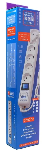 Фильтр-удлинитель Power Cube PRO, 1,9 м, LC контур, 16А/3,5кВт/ Surge protector Power Cube Pro 1,9 m, LC circuit, 6 outlets (white) 16A / 3,5kVt фото 3