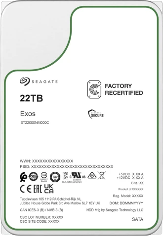 Жесткий диск/ HDD Seagate SATA3 22Tb Exos 7200 512Mb OFFICIAL RECERTIFIED MTBF - 2.5M hrs 1 year warranty (replacement ST22000NM001E, ST20000NM002C, MG10AFA22TE) фото 1