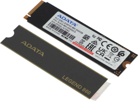 Твердотельный накопитель/ ADATA SSD LEGEND 860, 2000GB, M.2(22x80mm), NVMe 1.4, PCIe Gen 4x4, 3D NAND, R/W 6000/5000MB/s, IOPs н.д./н.д., TBW 640, DWPD 0.2 (5 лет) фото 2