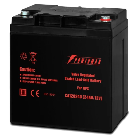 Батарея POWERMAN Battery CA12240, напряжение 12В, емкость 24Ач, макс. ток разряда 360А, макс. ток заряда 7.2А, свинцово-кислотная типа AGM, тип клемм M1, Д/Ш/В 166/126/174, 8.4 кг./ Battery POWERMAN Battery CA12240, voltage 12V, capacity 24Ah, max. discha фото 2