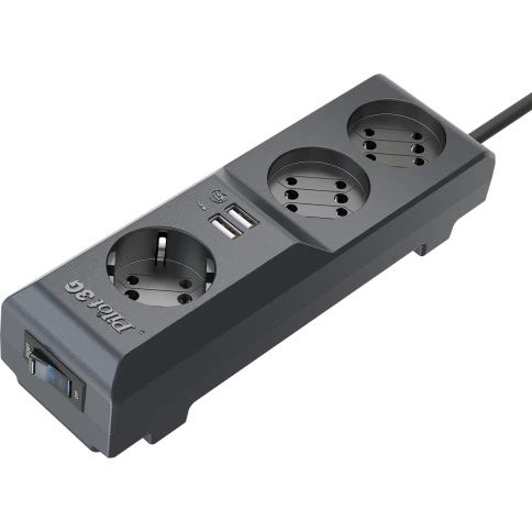 Сетевой фильтр/ Surge protector Pilot 3G 3xGP euro outlets, 10А/2.2кВа, 2xUSB, 1.8m, grafit фото 1