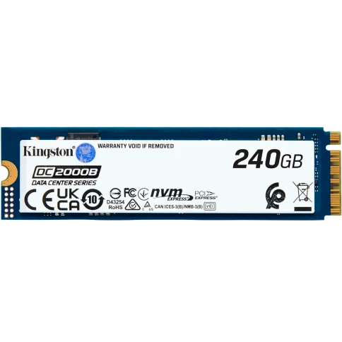 Твердотельный накопитель/ Kingston SSD DC2000B 240GB, M.2 22x80mm, NVMe, PCIe Gen 4x4, 3D TLC, R/W 4500/400MB/s, IOPs 260 000/18 000, TBW 175, DWPD 0.4 (12 мес) фото 1