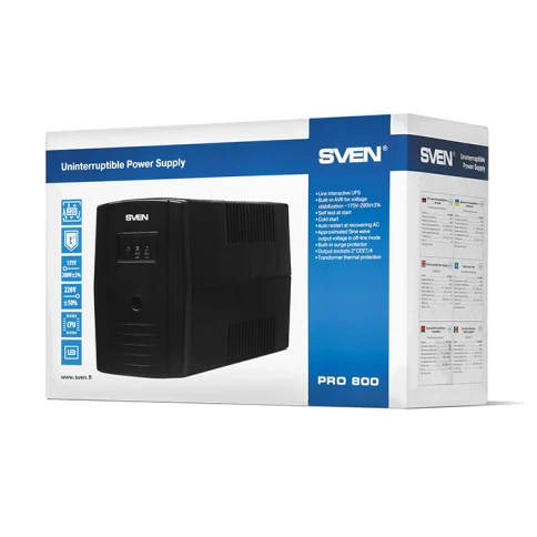 ИБП SVEN Pro 800, линейно-интерактивный, автоматический стабилизатор напряжения, 480Вт, 800Ва, 2 евророзетки/ UPS SVEN Pro 800, line-interactive, automatic voltage regulator, 480W, 800Va, 2 outlets фото 4