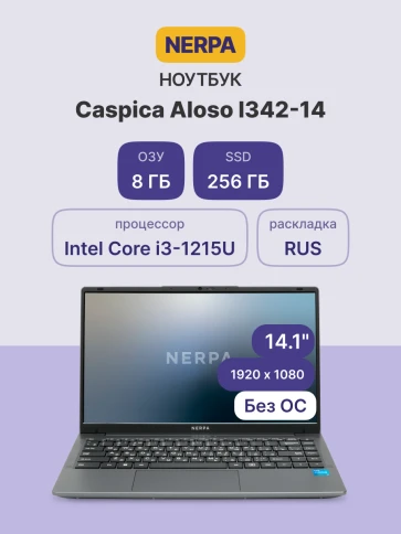 Ноутбук/ Ноутбук NERPA CASPICA ALOSO I342-14 (14.1" IPS/1920x1080/Intel Core i3-1215U (1.2GHz)/8GB/256GB NVMe SSD/UHD/WiFi+BT/noOS/51WHr/1.45kg/Grey/1Y) фото 2