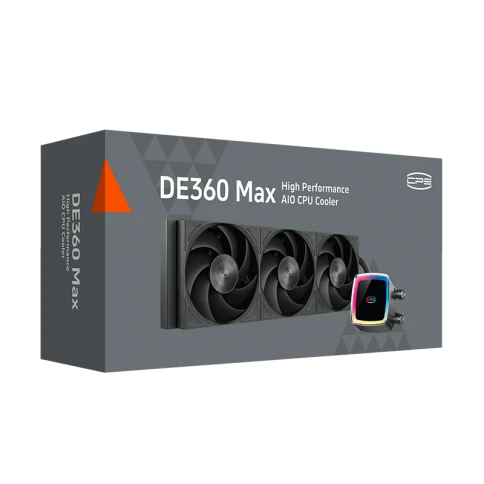 Система охлаждения/ Water Cooling System PCCooler DE360 MAX BK (300W, 360mm, Black, ARGB Pump, Fans: 3x120mm, 66CFM, 34.3dBA, 2200RPM/ Pump height 54mm, 15dBA, 2600RPM, Rad thickness 27mm/ S: 1851, 1700, 1200, 115X, AM5, AM4, AM3) фото 5
