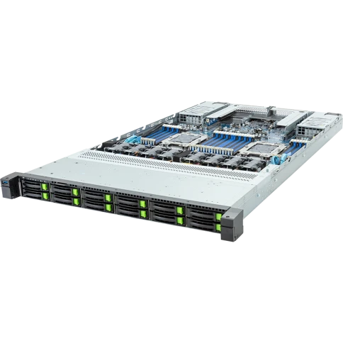 Серверная платформа/ Gigabyte R183-P92 with 2*A128-34X, 1U, 2x LGA 5964, 32x DDR5 5200/4400, 12 x 2.5" Gen5 NVMe/SATA/SAS-4* (need raid/hba) + 1 int x M.2 (22110), 2 x 1Gb/s LAN (ntel I350-AM2) + 1 x 10/100/1000 Mbps Man LAN, 1+1 2000W фото 1