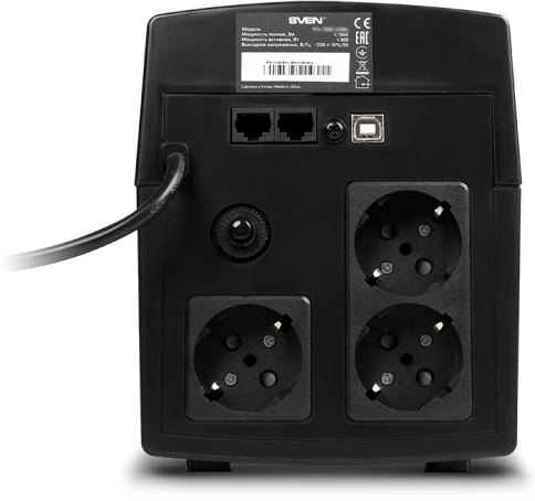 ИБП SVEN Pro 1500 (LCD, USB), линейно-интерактивный, автоматический стабилизатор напряжения, 1500Вт, 900Ва, 3 евророзетки, USB, RJ-45, черный, габариты 140?350?175мм, 10кг./ UPS SVEN Pro 1500 (LCD, USB), linear-interactive, automatic voltage regulator, 15 фото 3