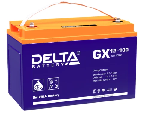 Батарея DELTA серия GX, GX 12-100, напряжение 12В, емкость 100Ач (разряд 10 часов),  макс. ток разряда (5 сек.) 900А, макс. ток заряда 20А, свинцово-кислотная типа GEL, клеммы под болт М6, ДxШxВ 330х171х215мм., вес 32кг., срок службы 15 лет./ Battery DELT фото 1