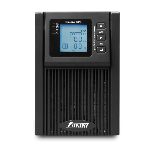 ИБП POWERMAN Online 1000, LCD, двойного преобразования, 1000ВА, 900Вт, 2 евророзетки с резервным питанием, USB, RS232, слот SNMP, разъем EPO, батарея 12В 9Ач 2 шт., 215 х 315 х 365 мм., 10.7 кг./ UPS POWERMAN Online 1000, LCD, dual conversion, 1000VA, 900 фото 1