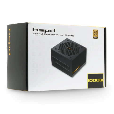Блок питания/ Power Supply HSPD, 1000W 80+ Gold (ATX, 2.52, Full modular, 1x24(20+4)pin mesh 550mm, 1xCPU*2 8(4+4)pin 650+150mm, 2xPCIe*2 8(6+2)pin 500+150mm, 2xSATA*3 450+150+150mm, 1xMOLEX4pin*3 450+150+150mm , Active, 120x120mm, 150x140x86mm, APFC, OVP фото 5