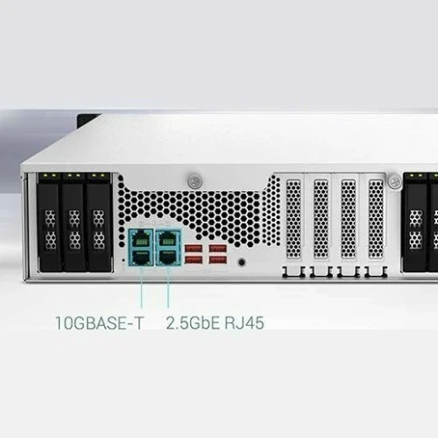 Сетевое хранилище без дисков/ ENTERPRISE QNAP TS-h1887XU-RP-E2334-16G QuTS hero NAS, Xeon E-2334 4C 8T 3.4-4.8GHz, 16 GB ECC DDR4 (1 x 16 GB) up to 128GB (4 x 32 GB), 18-bay (12 x 3.5-inch SATA + 6 x 2.5-inch SATA), 2x10 GbE, 2x2.5 GbE, 3xPCIe Slot (2 x G фото 4