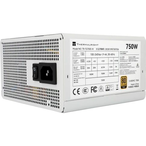 Блок питания ПК/ Power Supply Thermalright, 750W 80+ Gold (ATX, 3.0, PCIe 5.0, Non-modular, 1x24(20+4)pin, 1xCPU 8(4+4)pin, 2xPCIe*2 8(6+2)pin, 5xSATA3, 1x12+4pin (12VHPWR PCIe 5.0 12+4pin 600mm), 3xMOLEX4pin, Active, 120x120mm, 150x140x86mm, APFC, white) фото 2