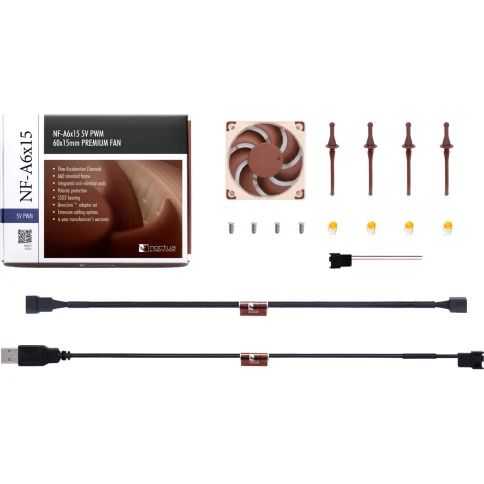 Кулер для корпуса/ Case Cooler Noctua NF-A6x15 5V PWM (60x60x15mm, 4-pin PWM, 23.4CFM, 19.8dBA, 3500RPM, Beige/Brown) фото 5