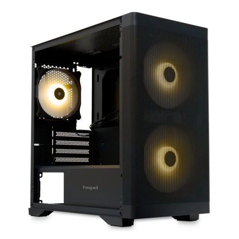 Корпус без блока питания/ Case HSPD M320, Mesh Mini-tower, Black, slide TG, 0.45 SPCC, 2x140mm ARGB (M11-140)+1x120mm ARGB (M11-120) mATX, mITX 160/340/184mm 2x2.5", 2x3.5", 4xPCI 2xUSB-A 3.0, 1xUSB-A 1.0 390x200x385mm фото 2