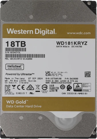 Жесткий диск WD SATA-III 18TB WD181KRYZ Server Gold 512E (7200rpm) 512Mb 3.5" фото 1