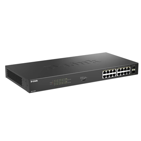 Коммутатор/ DGS-1018P Конфигурируемый PoE-коммутатор, 16х1000Base-T PoE, 2x1000Base-X SFP, PoE-бюджет 240 Вт, DIP-переключатель, корпус металл фото 1