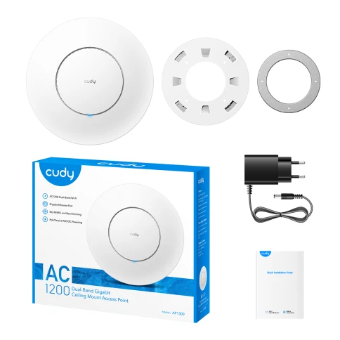 Точка доступа/ AC1200 Dual Band Gigabit Ceiling Mount Access Point,  MT7621DAN+MT7613B+MT7603E,  867Mbps at 5GHz + 300Mbps at 2.4GHz,  1 x GbE RJ45 Port, Support 12V DC or 802.3af PoE or Passive PoE, Internal Antennas, 48V passive PoE adapter included, Cu фото 5