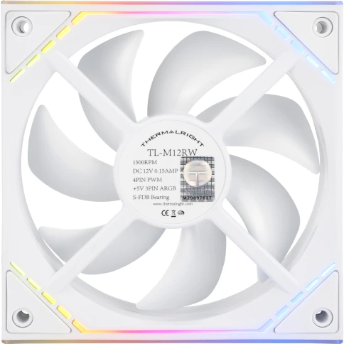 Кулер для корпуса/ Case Cooler Thermalright TL-M12RW Reverse (124x120x25mm, 4-pin PWM, ARGB, 42.6CFM, 23.2dBA, 1500RPM, White) фото 2