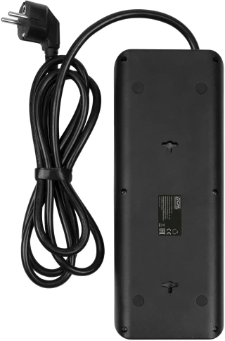 Сетевой фильтр-удлинитель/ PowerCom SP-10 USB2A1CB 3.0M, 10 розеток, черный, 16А, 4кВт, 204Дж, защитные шторки, защита от КЗ, перегрузки и импульсных помех, один порт USB-C(PD20W) и два USB-A(QC3.0) суммарной мощностью 15Вт, кабель 3x1.5 мм2, ШхГхВ 268х10 фото 2