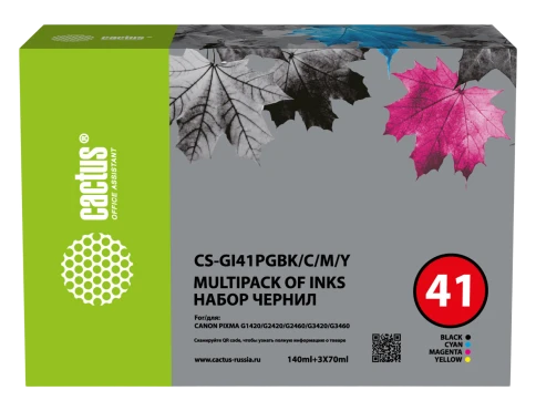 -/ Чернила Cactus CS-GI41PGBK/C/M/Y голубой/пурпурный/желтый/черный350мл для Canon PIXMA G1420/G2420/G2 фото 1