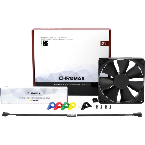 Кулер для корпуса/ Case Cooler Noctua NF-F12 PWM chromax.black.swap (120x120x25mm, 4-pin PWM, 54.97CFM, 22.4dBA, 1500RPM, Black) фото 3