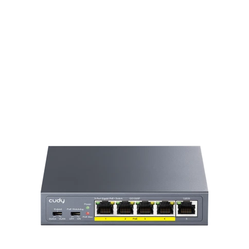 Коммутатор/ 5-Port 10/100/1000M PoE+ Switch 60W, 5 10/100/1000M ports with 4POE+ Ports Unmanaged Switch with UL power adapter IEEE802.3af / IEEE802.3at, Watchdog, 60W External фото 1