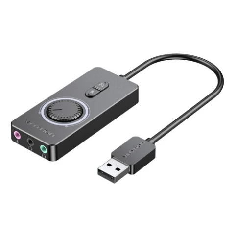 Внешняя звуковая карта Vention USB c регулятором громкости Черная фото 1