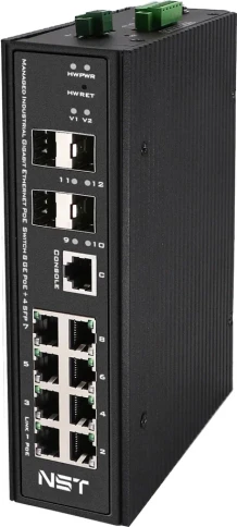 Промышленный управляемый (L2+) HiPoE коммутатор Gigabit Ethernet/ Промышленный управляемый (L2+) Ultra PoE коммутатор Gigabit Ethernet на 8GE PoE + 4 GE SFP порта с функцией мониторинга температуры/ влажности/ напряжения. Порты: 8 x GE (10/100/1000Base-T) фото 4