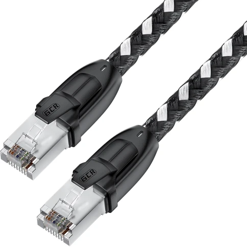GCR PRO Патч-корд PROF прямой 3.0m, UTP медь кат.6А, STRONG черно-белый в оплетке текстиль, ethernet high speed 10 Гбит/с, T568B фото 1