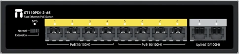 Коммутатор/ Неуправляемый PoE коммутатор Fast Ethernet, 8 портов 100 Мбит/с PoE+, 2 Uplink порта 100 Мбит/с RJ45, БП 65 Вт фото 4