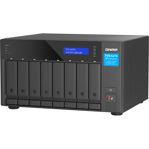 Сетевое хранилище без дисков/ ENTERPRISE QNAP TVS-h874-i7-32G QTS hero NAS, 8 x 3.5 "/ 2.5", 2 x M.2 NVMe, Intel Core i7 12-core (8P+4E) /20-thread 32 GB  DDR4 (2 x 16 GB) up to 64 GB ( 2 x 32 GB), 2x 2.5 GbE BASE-T, HDMI port фото 1